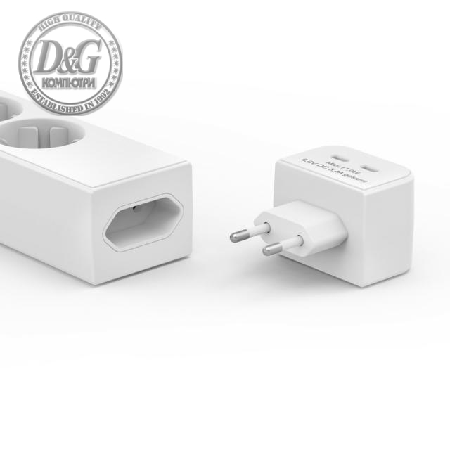 HAMA Разклонител 5 гнезда, 17 W, 2хUSB-C, превключвател, 1,4 м, бял