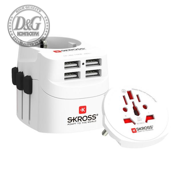 Адаптер SKROSS PRO Light 4 x USB-A, 1.302471, World, Бял