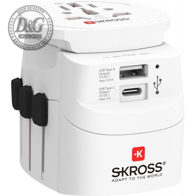 Адаптер SKROSS PRO Light USB, 1.302472, World, Бял