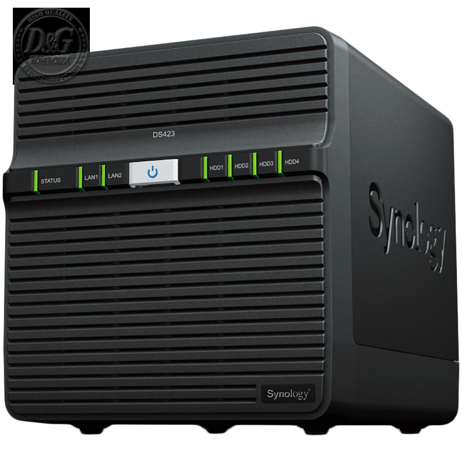 Synology DiskStation DS423, Tower, 4-Bays 3.5'' SATA HDD/SSD, CPU 4-core 1.7 GHz, 2 GB DDR4 non-ECC, 2 x 1GbE RJ-45, 2 X USB 3.2, 2.21 kg, 2y