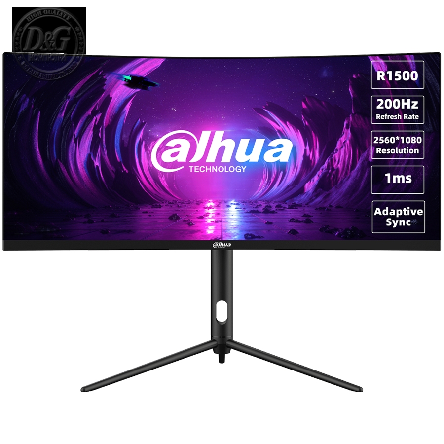 Dahua LM30-E330CA Curved Gaming Monitor, 30" WFHD (2560x1080), VA, 200Hz, 250 nits, 120% sRGB, 21:9, 3000:1, 178°/178°, 1ms, VESA, 2x DP 1.4, 2x HDMI 2.0, 1x Audio out, DC 12V, 4A, 55W.