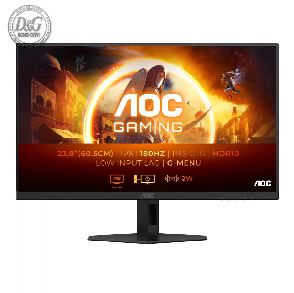 AOC 24G4XE, 23.8" IPS WLED, 1920x1080@180Hz, 1ms GtG, 0.5ms MPRT, 300cd m/2, 1000:1, 80M:1 DCR, Adaptive Sync, FlickerFree, Low Blue Mode, 2Wx2, Tilt, 2xHDMI, DP