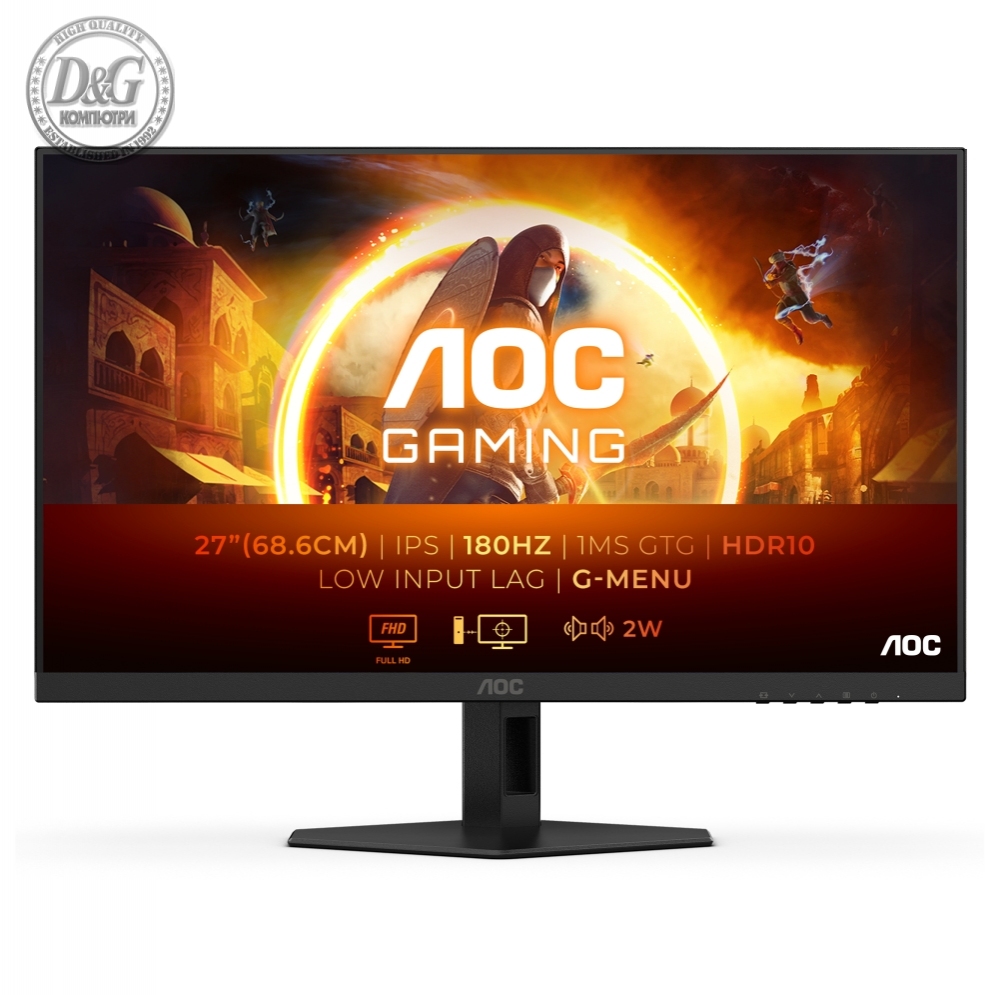 AOC 27G4XE, 27" IPS WLED, 1920x1080@180Hz, 1ms GtG, 0.5ms MPRT, 300cd m/2, 1000:1, 80M:1 DCR, Adaptive Sync, FlickerFree, Low Blue Mode, 2Wx2, Tilt, 2xHDMI, DP