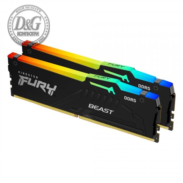 Памет Kingston FURY Beast Black RGB 32GB (2x16GB) DDR5 6000MHz CL30 KF560C30BBAK2-32