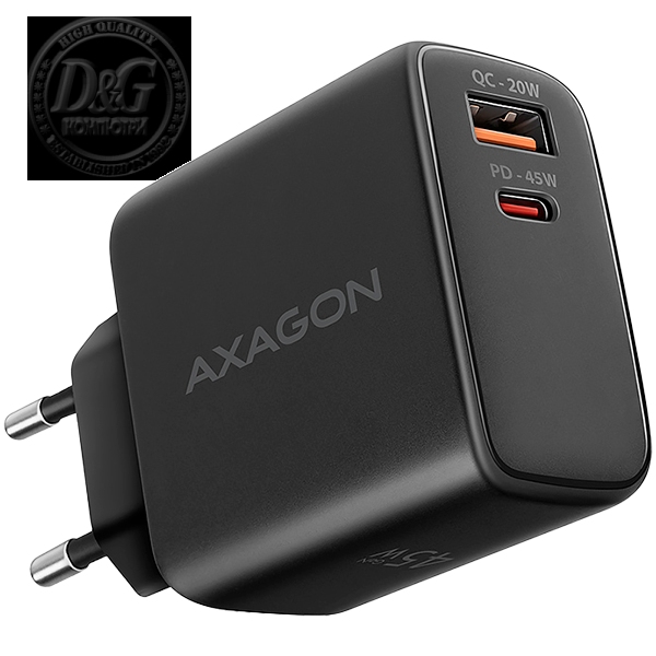 AXAGON ACU-PQ45 wall charger QC3.0,4.0/AFC/FCP/PPS/Apple + PD type-C, 45W, black