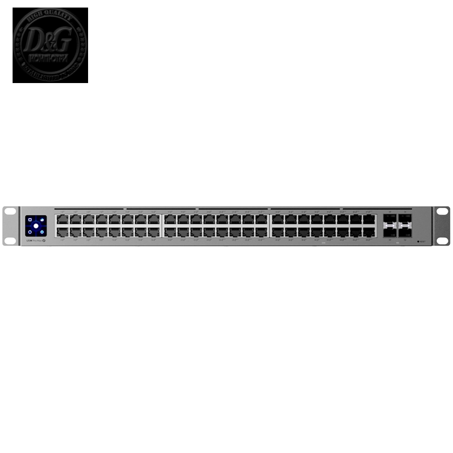 Ubiquiti USW-Pro-Max-48-PoE-EU 48-port, Layer 3 Etherlighting switch with 2.5 GbE and PoE++ output, 16x 2.5 GbE ports including (8) PoE+ and (8) PoE++, 32x GbE ports including (24) PoE+ and (8) PoE++, 4x 10G SFP+ ports, DC power backup ready, 720W