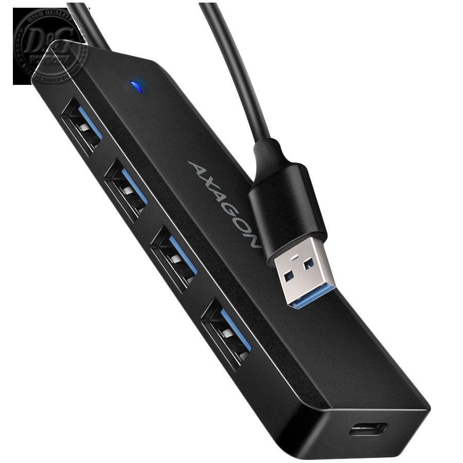 AXAGON HUE-C1A 4x USB3.2 Gen 1 Travel hub, USB-C power IN, w. 20cm Type-A cable