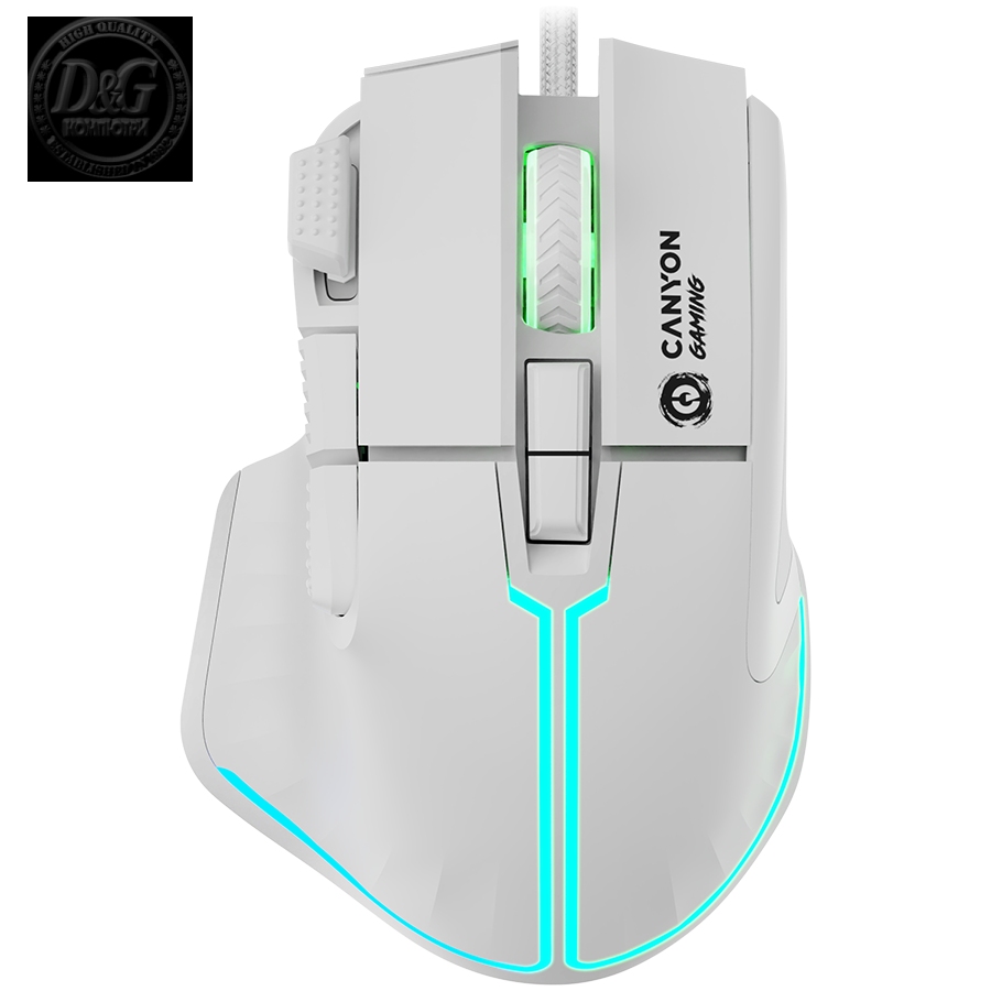 CANYON Fortnax GM-636, 9keys Gaming wired mouse,Sunplus 6662, DPI up to 20000, Huano 5million switch, RGB lighting effects, 1.65M braided cable, ABS material. size: 113*83*45mm, weight: 102g, White