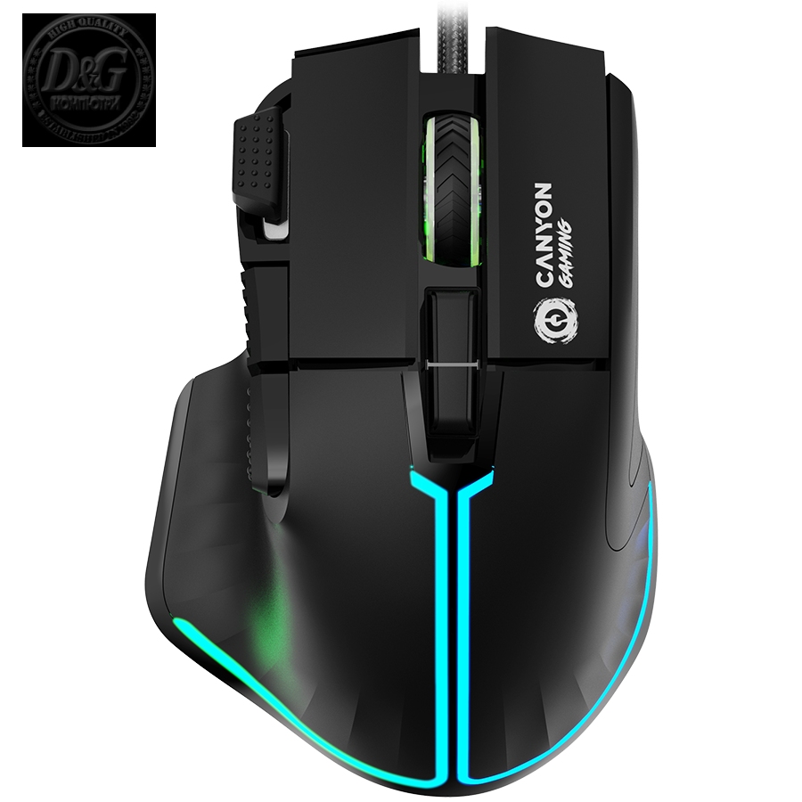 CANYON Fortnax GM-636, 9keys Gaming wired mouse,Sunplus 6662, DPI up to 20000, Huano 5million switch, RGB lighting effects, 1.65M braided cable, ABS material. size: 113*83*45mm, weight: 102g, Black