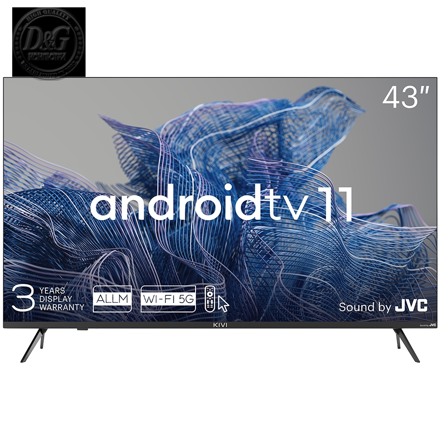 43', UHD, Android TV 11, Black, 3840x2160, 60 Hz, Sound by JVC, 2x12W, 53 kWh/1000h , BT5.1, HDMI ports 4, 24 months