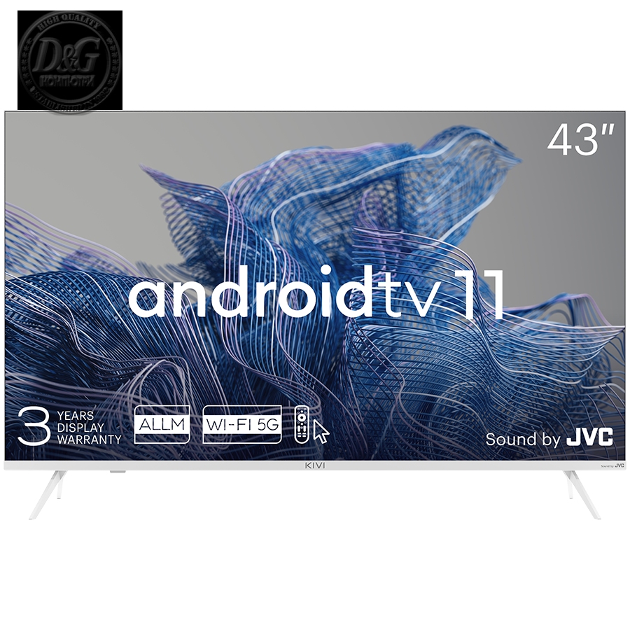 43', UHD, Android TV 11, White, 3840x2160, 60 Hz, Sound by JVC, 2x12W, 53 kWh/1000h , BT5.1, HDMI ports 4, 24 months