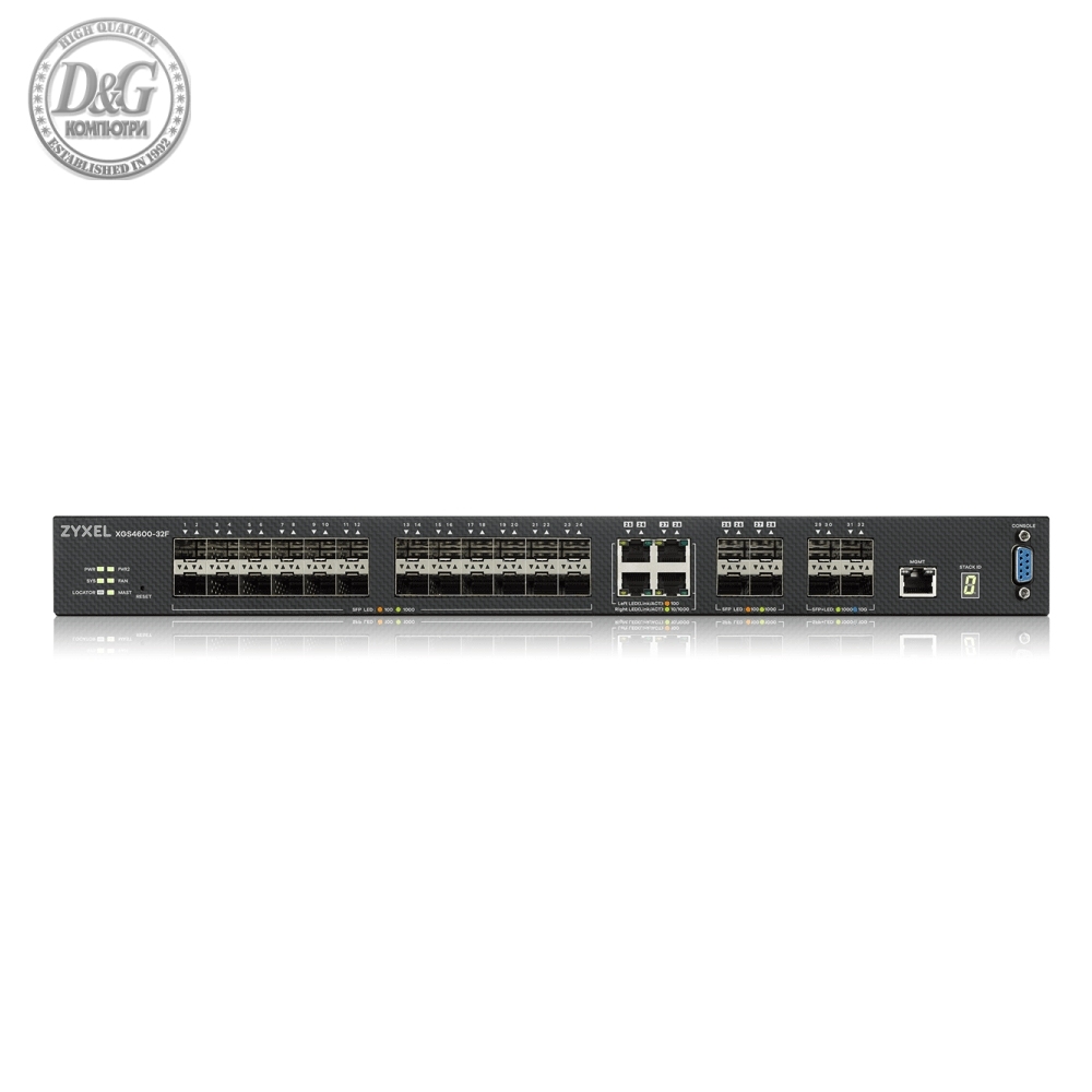 ZyXEL XGS4600-32F L3 Managed Switch, 24 port Gig SFP, 4 dual pers. and 4x 10G SFP+, stackable, dual PSU