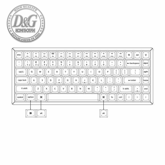 Геймърска механична клавиатура Keychron K2 Pro White QMK/VIA Hot-Swappable K Pro Banana Switch, RGB Backlight Plastic Frame