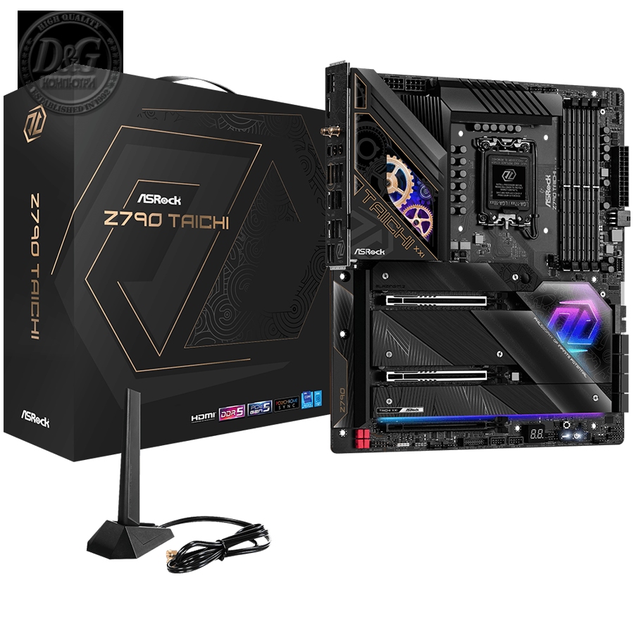 ASROCK MB Desktop Z790 Taichi, S1700, 4x DDR5, 2x PCIe 5.0 x16, 1x PCIe 4.0 x16, 4x Hyper M.2, 1x Blazing M.2, 1x Hyper M.2, 8x SATA3, 3x USB-C, 12x USB 3.2, 6x USB 2.0, 1x RJ-45 2.5GB Lan, 802.11ax Wi-Fi 6E + BT 5.3, 1x HDMI, 1x SPDIF, ATX