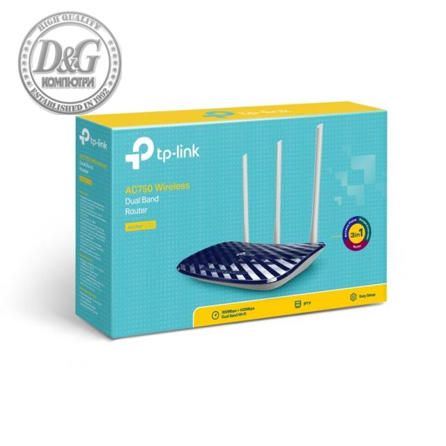 AC750 Dual-Band Wi-Fi RouterSPEED: 300 Mbps at 2.4 GHz + 433 Mbps at 5 GHzSPEC: 3Г— Antennas, 1Г— 10/100M WAN Port + 4Г— 10/100M LAN Ports FEATURE: Tether App, Router/Access Point/Range Extender Mode, IPv6 Supported,В IPTV, Agile Config