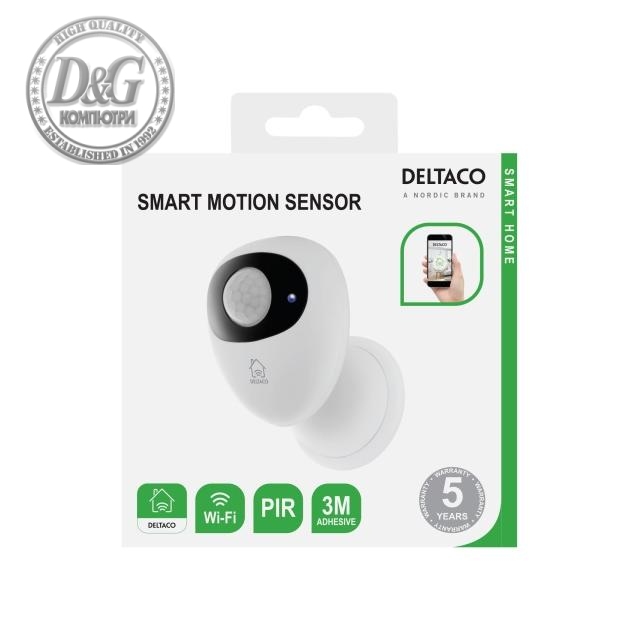 Сензор за движение DELTACO SH-WS01, SMART HOME,WiFi 2.4 GHz, Бял/Черен