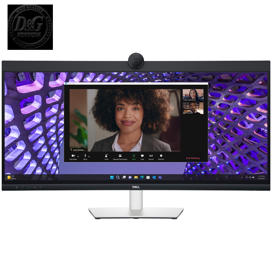 Monitor LED Dell P3424WEB Curved Video Conferencing 34", 3440x1440 WQHD, IPS Antiglare, 21:9, 1000:1, 300 cd/m2, 8ms/5ms, 178/178, DP, HDMI, 2xUSB-C (DP/PD), USB-B, 2xUSB 3.2, RJ-45, 2x5W Speakers, Cam, Mic, Tilt, Swivel, Height Adjust, 3Y