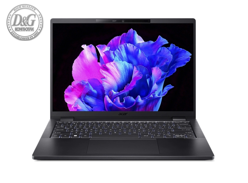 Acer Travelmate TMP614-53-TCO-731F, Core i7-1355U, (3.7GHz up to 5.0Ghz, 12MB), 14" (WUXGA 1920 x 1200) IPS, 1*32GB LPDDR5, 1024GB PCIe NVMe SSD, Intel UMA, FHD cam shutter + mic, WWAN FM350-GL (5G),  Micro SD, FPR, Wi-Fi 6E, BT, KB, Win 11 Pro, Black