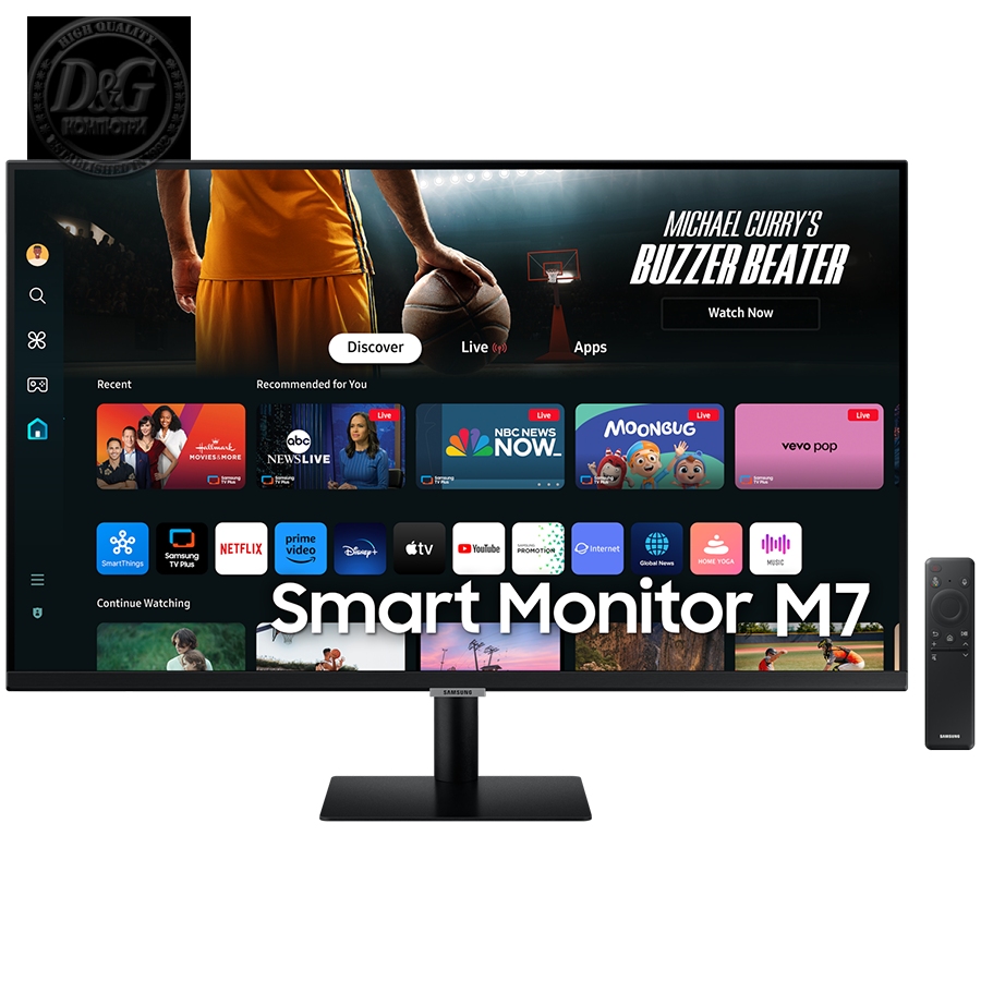 Monitor LED Samsung LS32DM702UUXDU SMART M70D, 32" UHD FLAT 16:9 (3840x2160) VA 60Hz, 300 cd/m2, 3000:1, HDR10, 4ms, 178/178, 2xHDMI, USB-C, Remote control, Speakers 5Wx2, Tilt/HeightAdj, 2Y