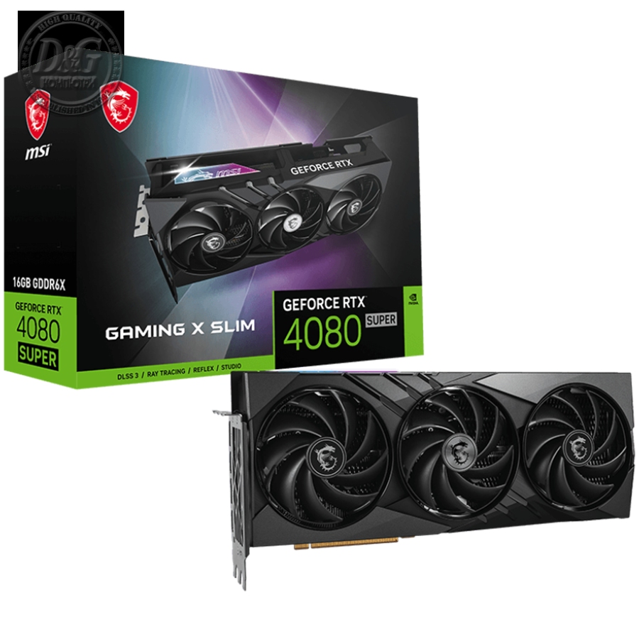 MSI Video Card Nvidia GeForce RTX 4080 SUPER 16G GAMING X SLIM, 16GB GDDR6X, 256-bit, 23 Gbps Effective Memory Clock, 2610 MHz Boost, 10240 CUDA Cores, 2x DP v1.4a, 2x HDMI 2.1a, RAY TRACING, Triple Fan, 850W Recommended PSU, 3Y