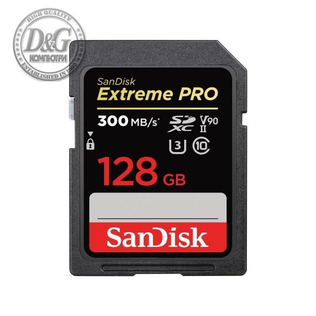 Карта памет SANDISK Extreme PRO SDXC, 128GB, UHS-II, До 300 MB/s