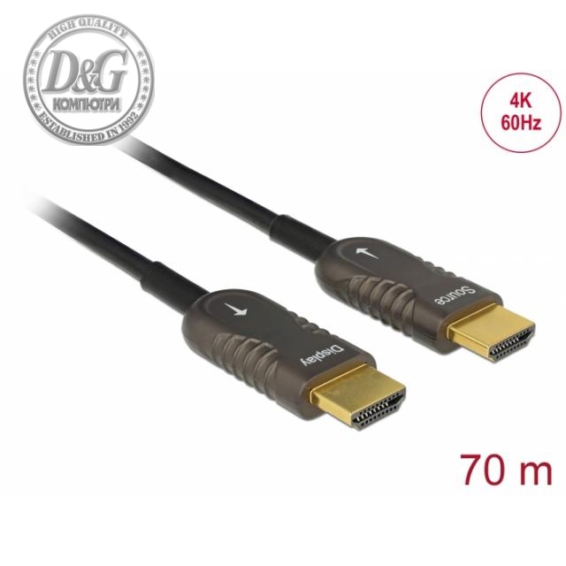 Оптичен кабел Delock, Активен, HDMI-A мъжко - HDMI-A мъжко, 4K, 60Hz, 70 m