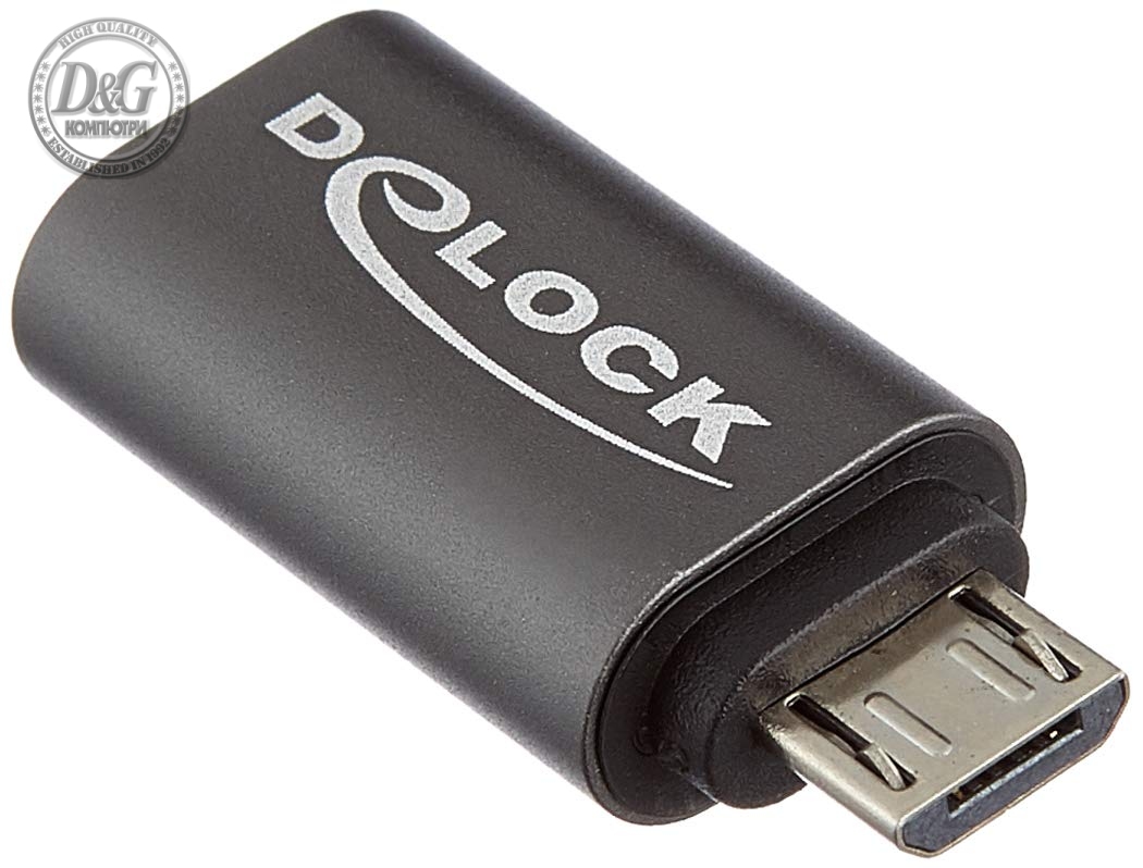 Адаптер Delock, USB 2.0, Micro-B мъжко - USB Type-C женско, Черен