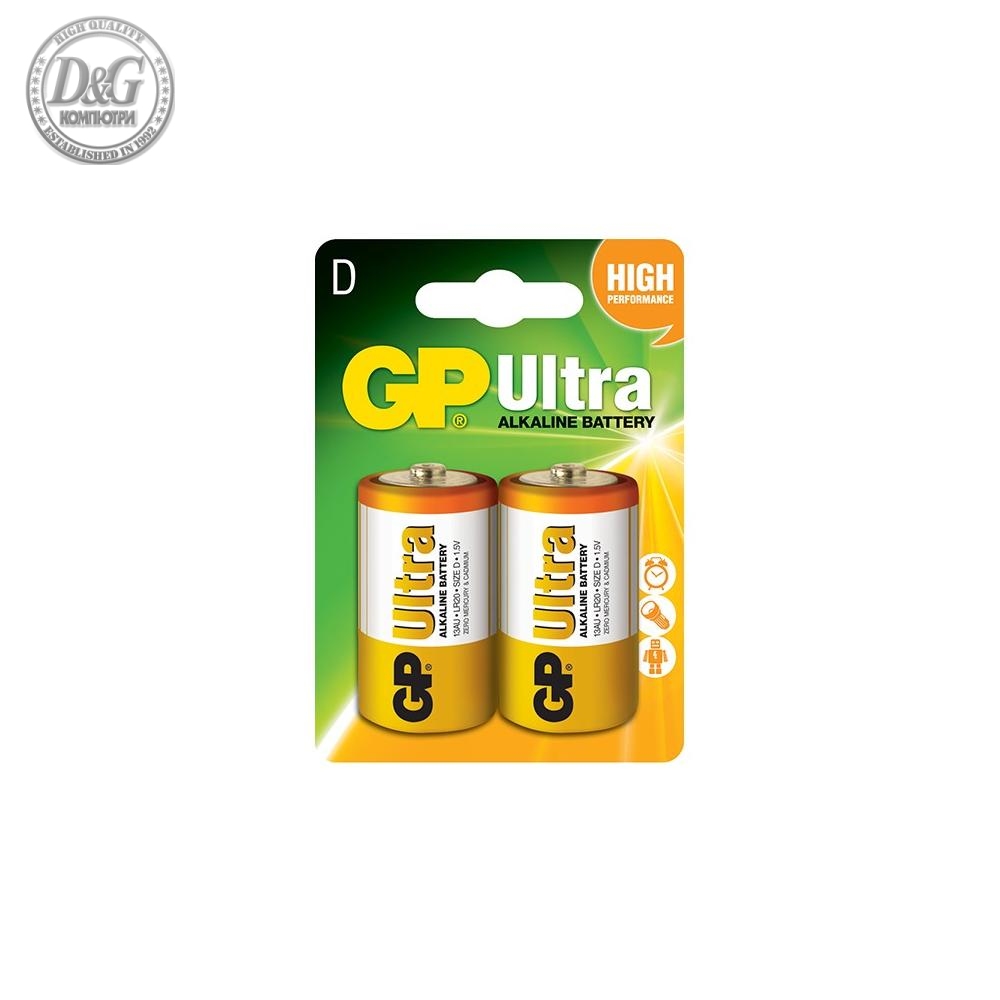 Алкална батерия GP ULTRA LR20 /2 бр. в опаковка/ 1.5V GP-BA-13AU21-SB2