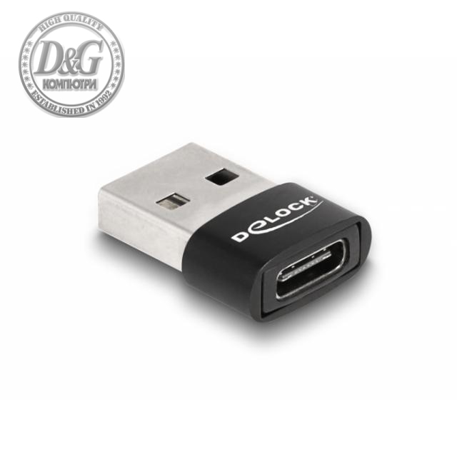 Адаптер Delock, USB 2.0, USB Type-A мъжко - USB Type-C женско, Черен