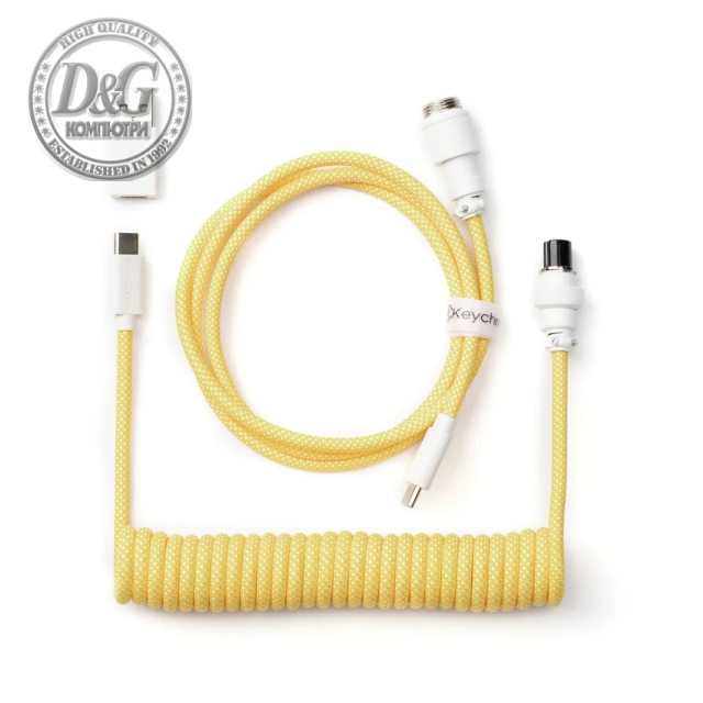 Кабел за клавиатура Keychron Coiled Aviator Straight Custom USB Cable, USB-C - USB-C Yellow