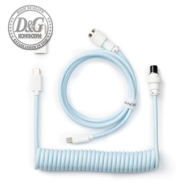 Кабел за клавиатура Keychron Coiled Aviator Straight Custom USB Cable, USB-C - USB-C, Light Blue