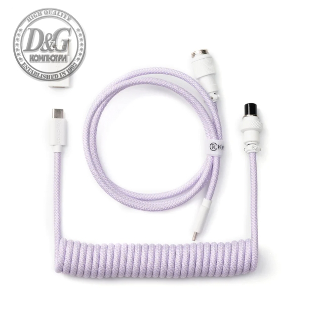 Кабел за клавиатура Keychron Coiled Aviator Straight Custom USB Cable, USB-C - USB-C, Light Purple