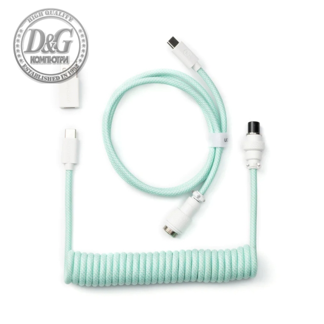 Кабел за клавиатура Keychron Coiled Aviator Straight Custom USB Cable, USB-C - USB-C, Mint