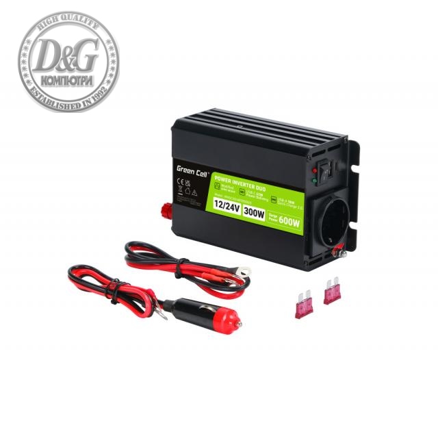 Инвертор GREEN CELL, PRO DUO 12V/24V to /220 V  DC/AC 300/600W INVGC1224M300DUO   Модифицирана синусоида