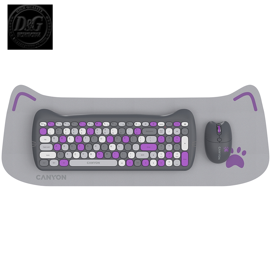 CANYON set HSET-W6 Keyboard+Mouse Kitty Edition AAA+АА Wireless Violet