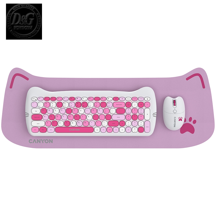 CANYON set HSET-W6 Keyboard+Mouse Kitty Edition AAA+АА Wireless Pink