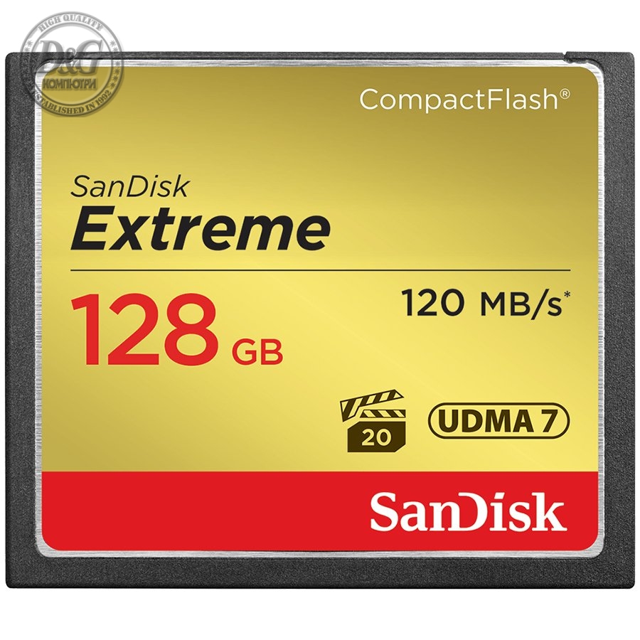 SanDisk Extreme CF 120MB/s, 85MB/s write, UDMA7, 128GB, EAN: 619659124748