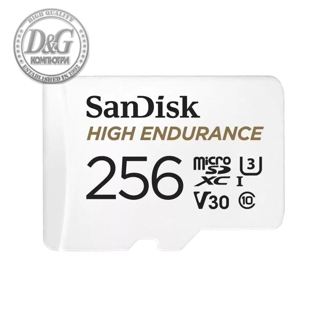 Карта памет SANDISK High Endurance micro SDXC UHS-I, U3, SD Адаптер, 256GB, Class 10, 100Mb/s