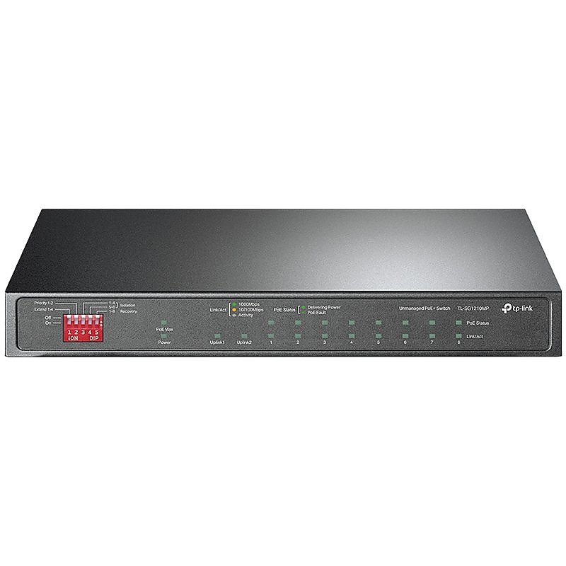 10-Port Gigabit Desktop Switch with 8-Port PoE+PORT: 8× Gigabit PoE+ Ports, 2x Gigabit Non-PoE Ports, 1× Combo Gigabit SFP SlotSPEC: 802.3at/af, 123 W PoE Power,  Desktop Steel CaseFEATURE: Extend Mode for 250m PoE Transmitting, Priority Mode for