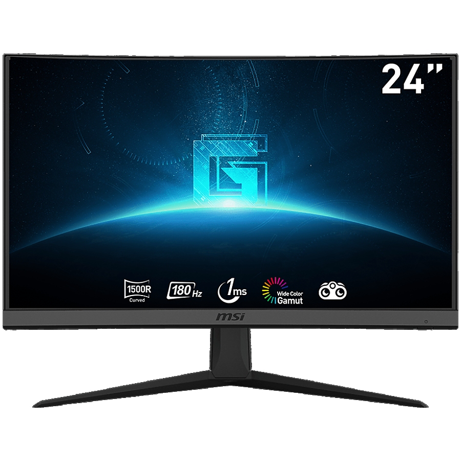 MSI G24C6 E2 Curved Gaming Monitor, 24" 180Hz, FHD (1920x1080) 16:9, VA Anti-glare, 1ms, 1500R curve, 250nits, 3000:1, 178°/178°, Adaptive-Sync, Adjustable Stand, 1x DP, 2x HDMI, 1xEarphone out, 3Y Warranty