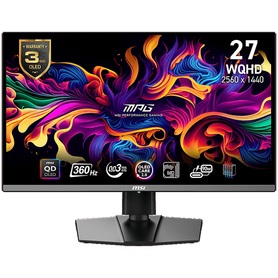 MSI MPG 271QRX QD-OLED Gaming Monitor, 27" 360Hz, WQHD (2560x1440) 16:9, QD-OLED Anti-Reflection, 0.03ms, 250nits, 1500000:1, 178°/178°, AMD FreeSync Premium Pro, Adjustable Stand, 1x DP, 2x HDMI, 1xType-C, 3x USB, 1xHeadphone out, 3Y Warranty