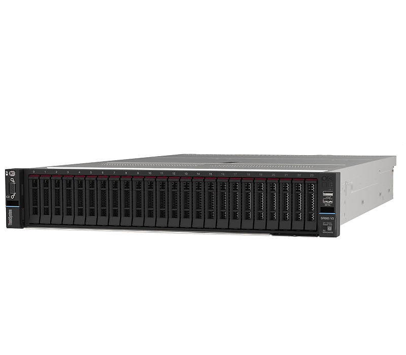 Lenovo ThinkSystem SR665 V3, AMD EPYC 9174F (16C, 4.1GHz, 256MB Cache, 320W), 32GB (1x32GB, 4800MHz 1Rx4  DDR5 RDIMM), No Backplane, No RAID, NA, 1x1800W Titanium, 5 Performance Fans, XCC Platinum, Toolless V2 Rails