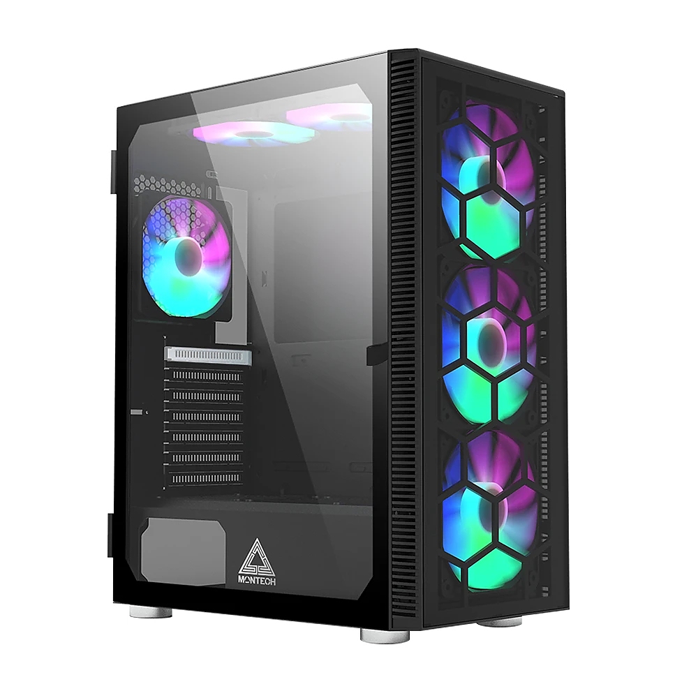 Montech кутия X3 GLASS, Mid-tower Case, TG, 6 fixed RGB Fans, Black