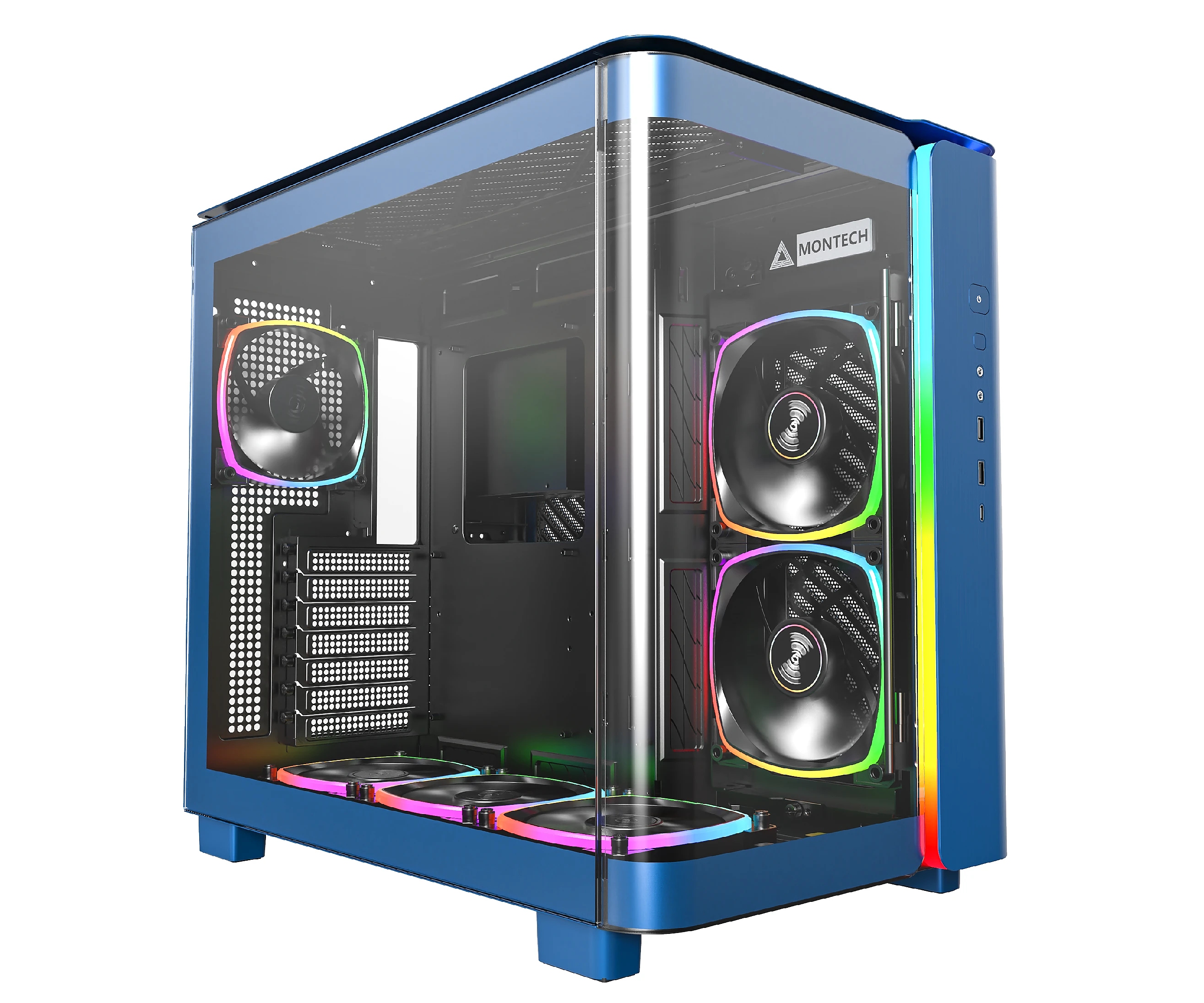 Montech кутия KING 95 Pro, Dual Chamber Mid-tower Case, 6 ARGB Fans, 2 Front Panels, Prussian Blue