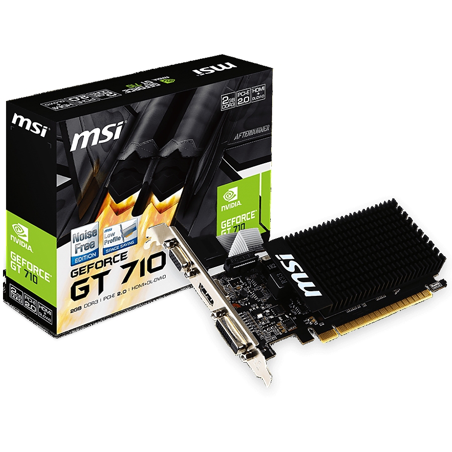 MSI Video Card NVidia GeForce GT 710 DDR3 2GB/64bit, 954MHz/1600GHz, PCI-E 2.0 x16, HDMI, DVI-D, VGA Heatsink, Low-profile, Retail