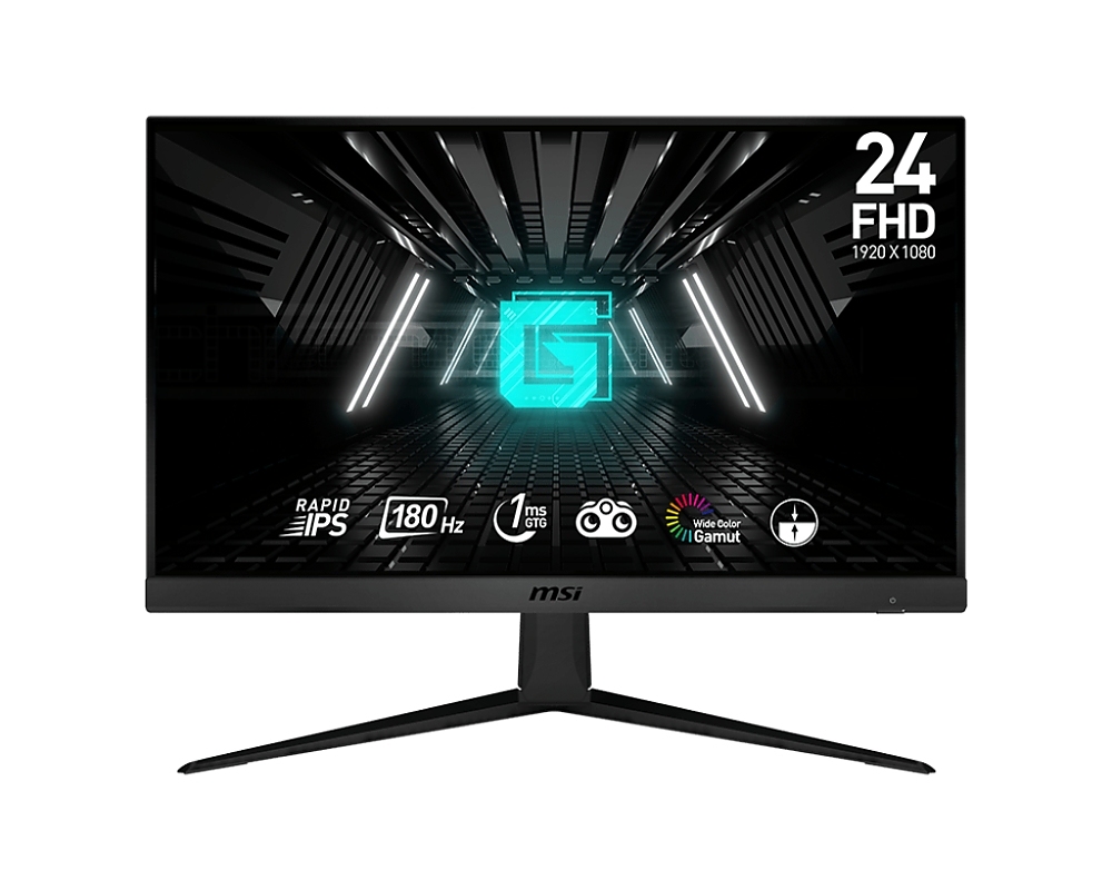 MSI G2412F, 23.8", Rapid IPS, 1ms, 180Hz, AG, FHD 1920x1080, Flat, 16:9, Adaptive-sync, NIGHT VISION, Anti-Flicker, LESS BLUE LIGHT, Frameless, 300nits, 1000:1, 2x HDMI (2.0b), 1x DP (1.2a), Tilt, VESA, 36M