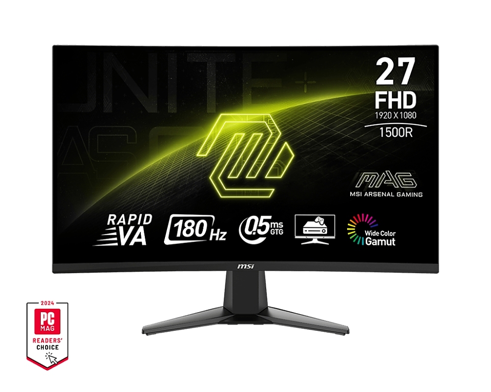 MSI MAG 27C6F, 27", Rapid VA, 180Hz, 0.5ms, VRR, CEC, CONSOLE MODE, 1920x1080 FHD, Curved, Anti-glare, Adaptive-sync, Frameless, Anti-Flicker, LBL, 250 nits, 3000:1, 100M:1, 1x Display Port (1.2a), 2x HDMI (2.0b), Headphone out, Tilt, FRAMELESS, VESA