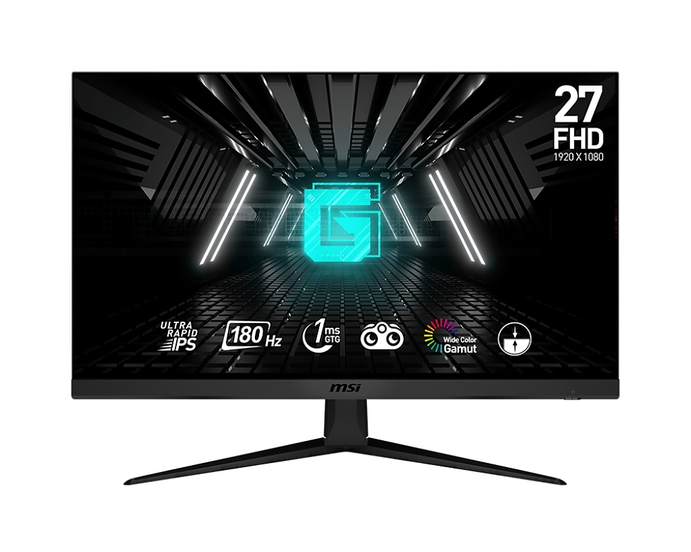 MSI G2712F, 27", Ultra Rapid IPS, 180Hz, 1ms, FHD 1920x1080, Anti-glare, FLAT, Adaptive-sync, Night Vision, Anti-Flicker, Less Blue Light, 300 nits, 1000:1, 100M:1, 1x Display Port (1.2a), 2x HDMI (2.0b), Headphone out, Tilt, FRAMELESS, VESA