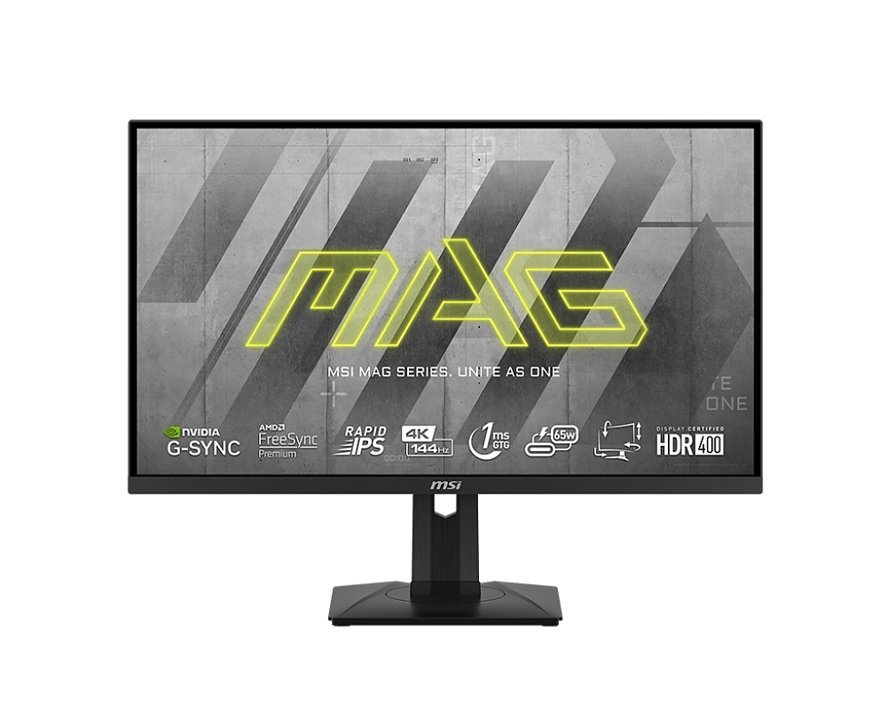 MSI MAG 274UPF, 27", Rapid IPS, 144Hz, 1ms, UHD 3840x2160, Flat, HDR 400, AI Vision, G-sync compatible, PIP, PBP, 400 nits, 1000:1, 100M:1, 1x DP(1.4a), 2x HDMI (2.1), 1x Type-C (DP alt. PD 65W), USB HUB, Adj.Stand 130mm, Tilt, Swivel, Pivot, VESA