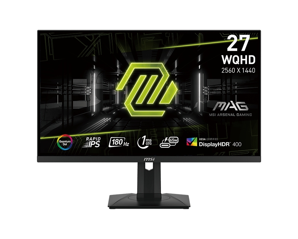 MSI MAG 274QRF QD E2, 27", Rapid IPS, 1ms, 180Hz, Flat, WQHD 2560x1440, Quantum Dot technology, DisplayHDR 400, Mystic Light, APP, 300 nits, 2500:1, 100M:1,1x DP(1.4a), 2x HDMI (2.0b), 1x Type-C (DP alt.) wPD 65W charging, Heigh Adj. 130mm, Tilt, Vesa 75